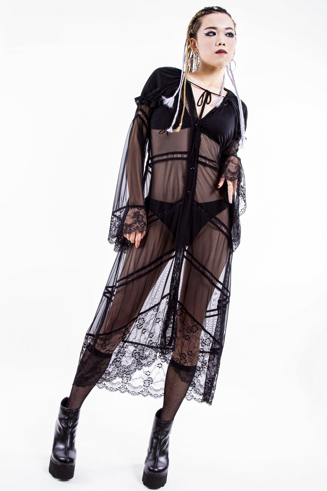 Sexy Sheer Mesh Hooded dress DR012