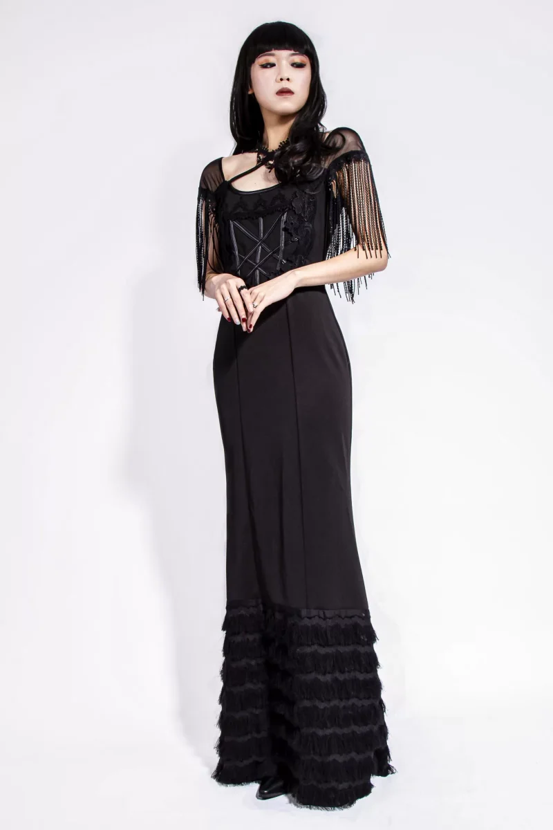 Goth Lace Fringe Maxi Dress