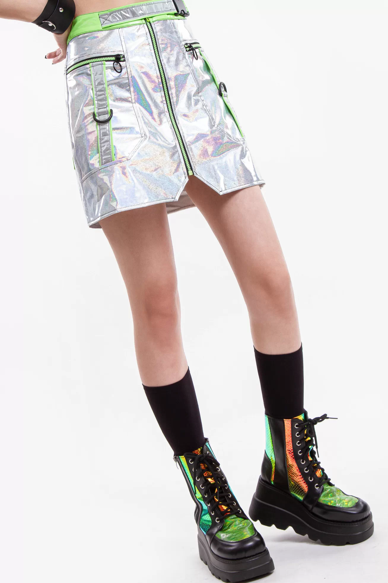 Hologram Silver Reflective Buckle Skirt