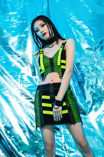 Buckle Zip Fishnet Reflective Skirt