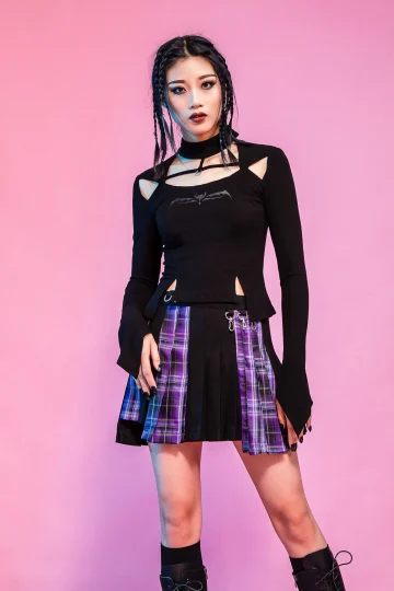 PUNK Asymmetrical Pleated Belt Skirt SK018P