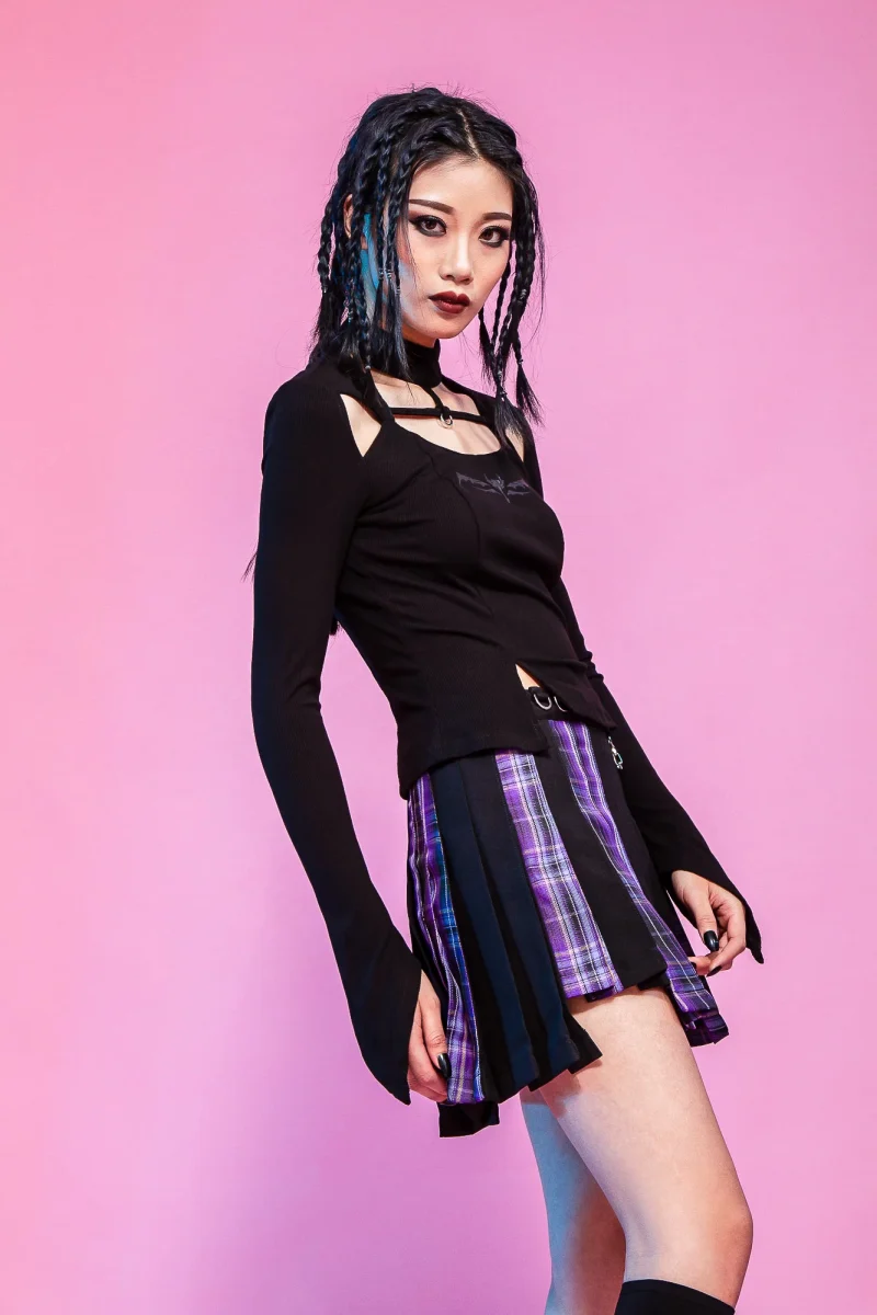 PUNK Asymmetrical Pleated Belt Skirt SK018P