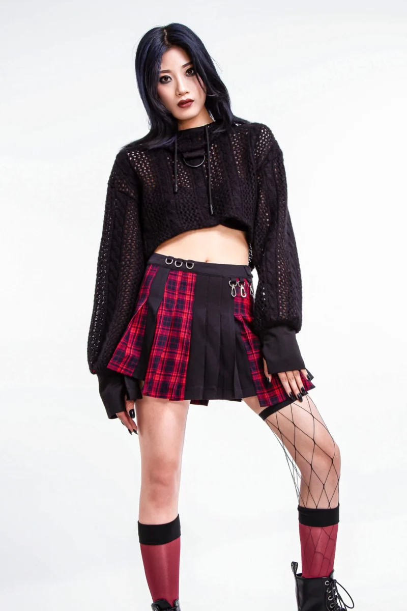 PUNK Asymmetrical Pleated Belt Skirt SK018R