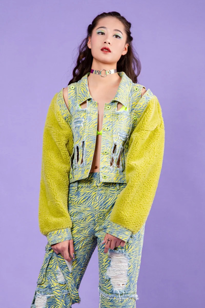 Vintage Denim Jacket Removable Wool Sleeves Pull Button Off Sleeves That Turns Into A Vest JA008