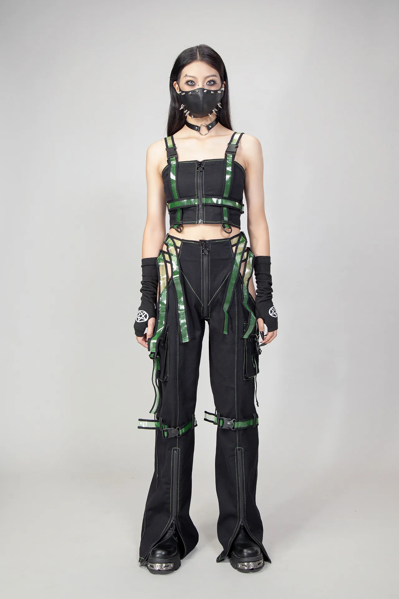 Punk Girl Show Waist Mesh Tape Work Pants TR201G