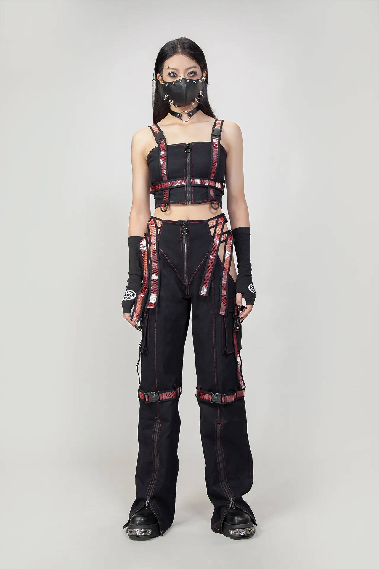Punk Girl Show Waist Mesh Tape Work Pants TR201R