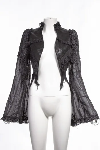 Gothic Jacket with Lace and Sequined Sleeves and Vintage Tassel Detail JA303BK