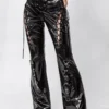 Unleash Your Rebellion with Gothic Cutout Lace-Up Leather Pants TR302BK