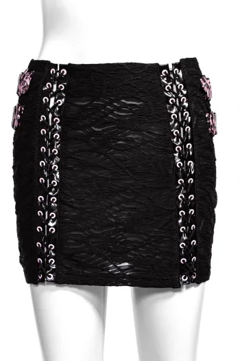 Punk Pink Leopard Belt Jacquard Mini Skirt SK210