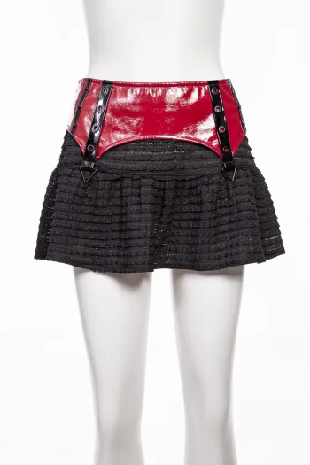 Red Bright Leather Girdle Pleated Skirt SK305BR