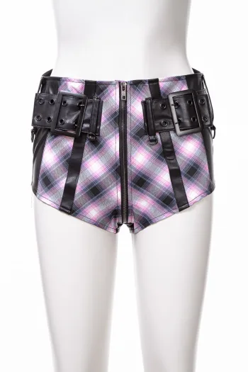 Punk Purple Plaid Lederhosen SS304BP