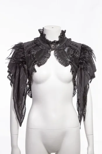 Gothic Leather Shawl with Feather Sleeve VE305BK