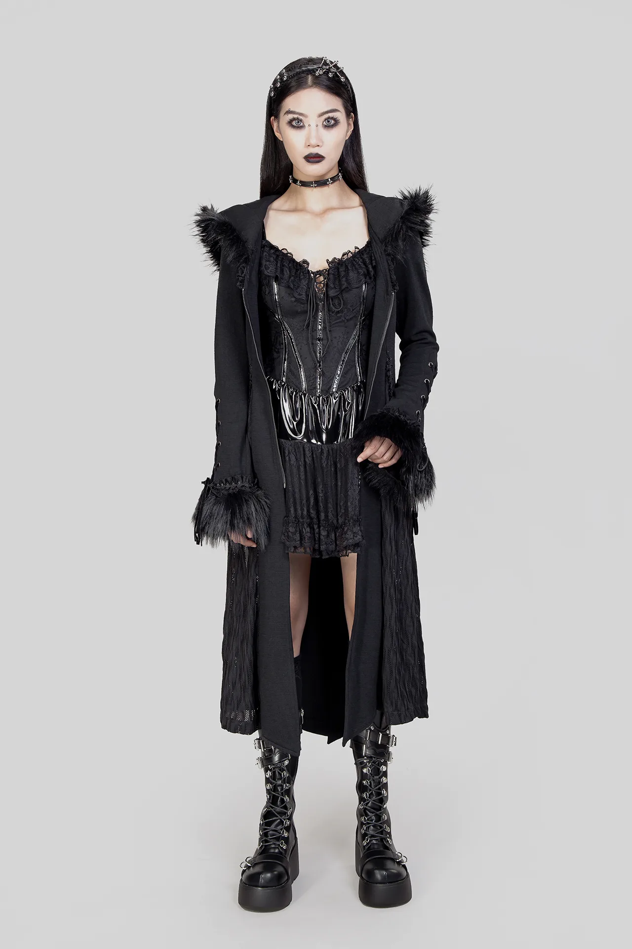 Long sleeve gothic beanie long coat JA2440
