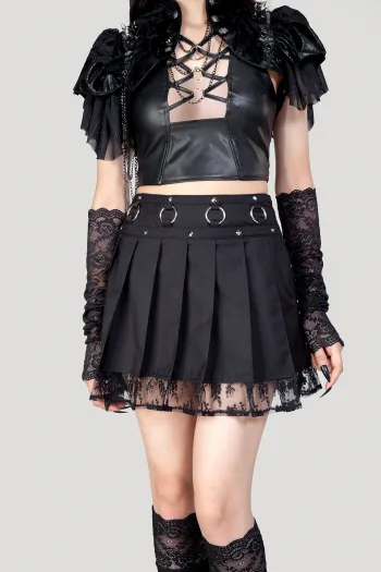 Punk Pleated Mini Skirt with Lace Trim SK2418