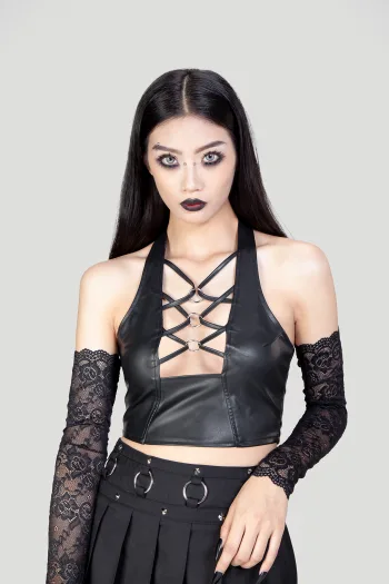 Punk Metal Ring Criss-Cross Leather Vest VE2419