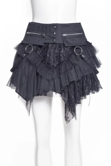 Punk Gothic Black Asymmetrical Ruffled Skirt (Style 21034BK)