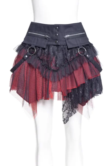 Punk Gothic Red & Black Asymmetrical Skirt (Style 21034BR)