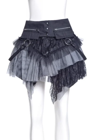 Punk Gothic Black & Grey Asymmetrical Skirt (Style 21034BW)